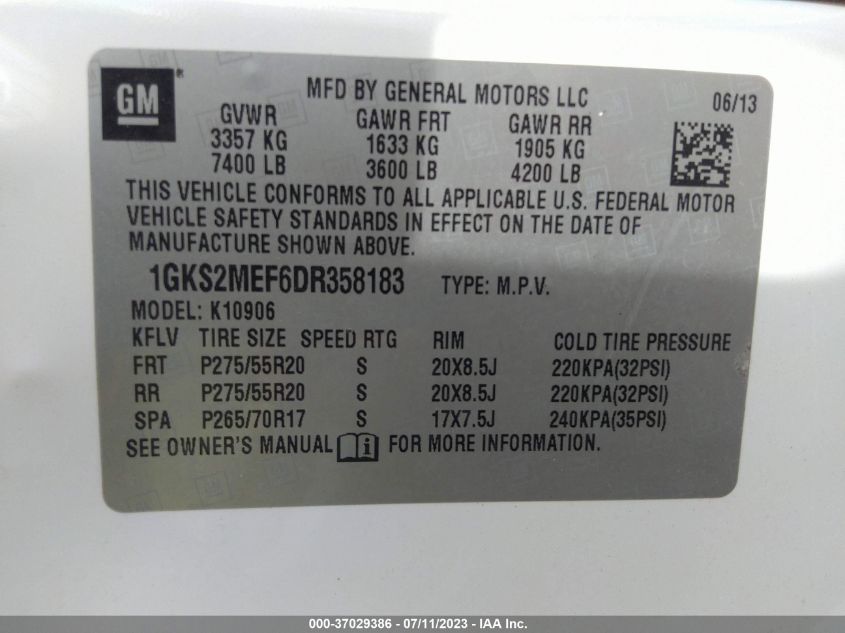 2013 GMC YUKON XL 1500 DENALI 1GKS2MEF6DR358183