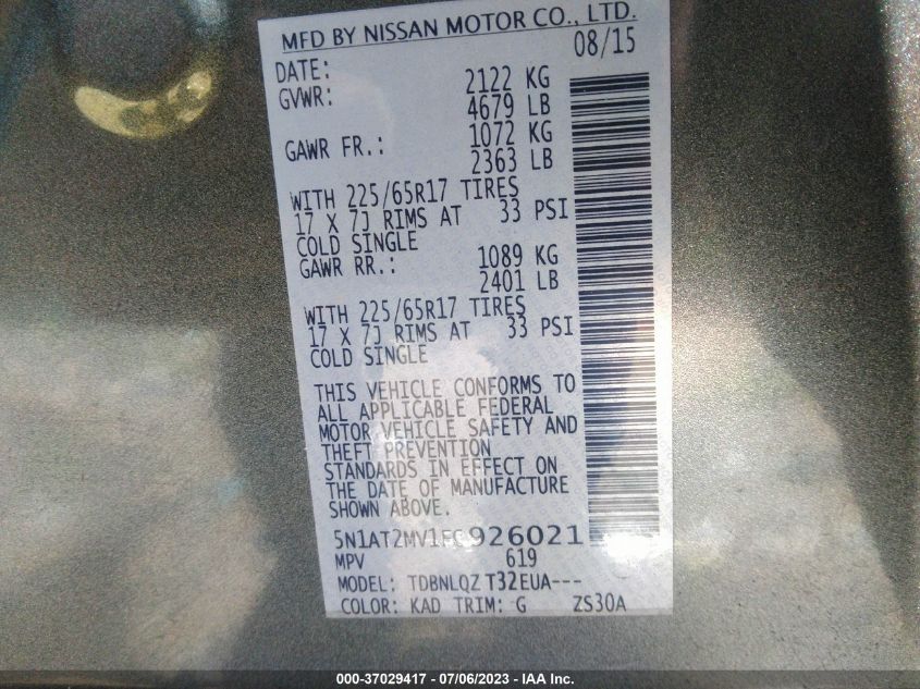 2015 NISSAN ROGUE SV - 5N1AT2MV1FC926021
