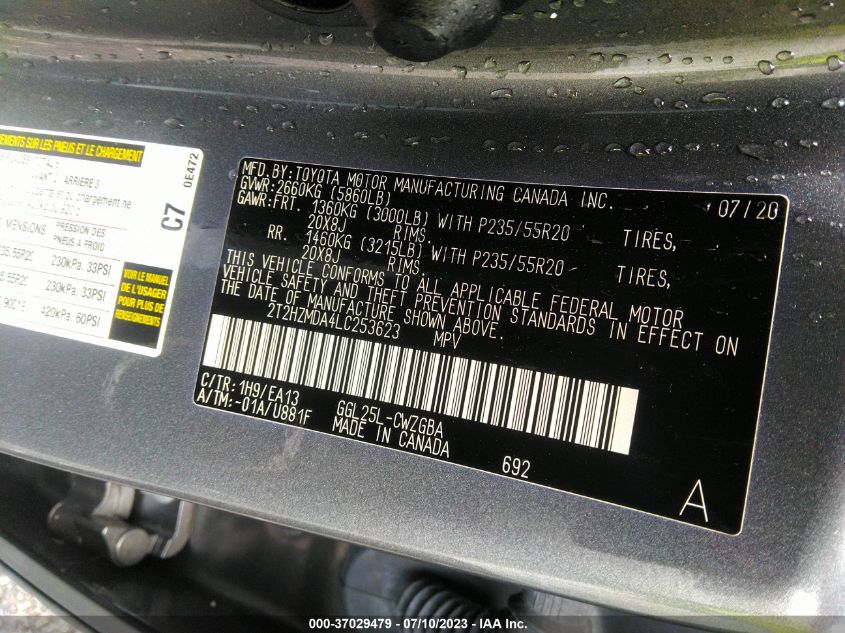 2020 LEXUS RX RX 350 - 2T2HZMDA4LC253623
