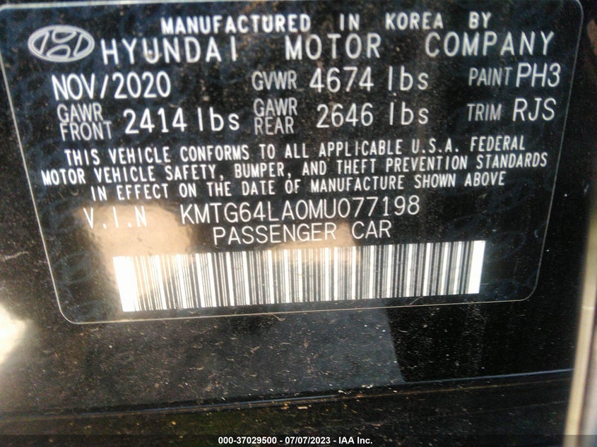 VIN KMTG64LA0MU077198 2021 GENESIS G70