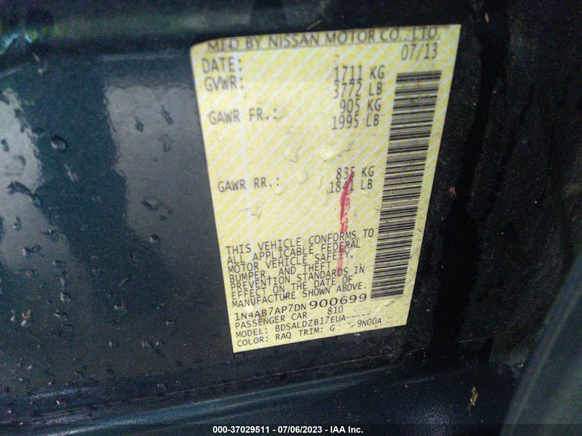 2013 NISSAN SENTRA SV - 1N4AB7AP7DN900699