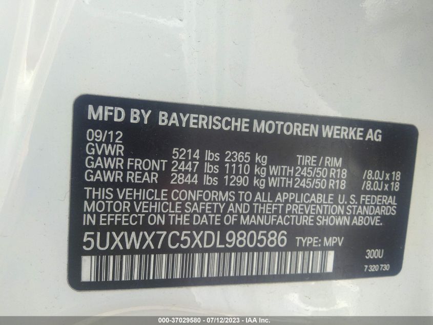 2013 BMW X3 XDRIVE35I - 5UXWX7C5XDL980586