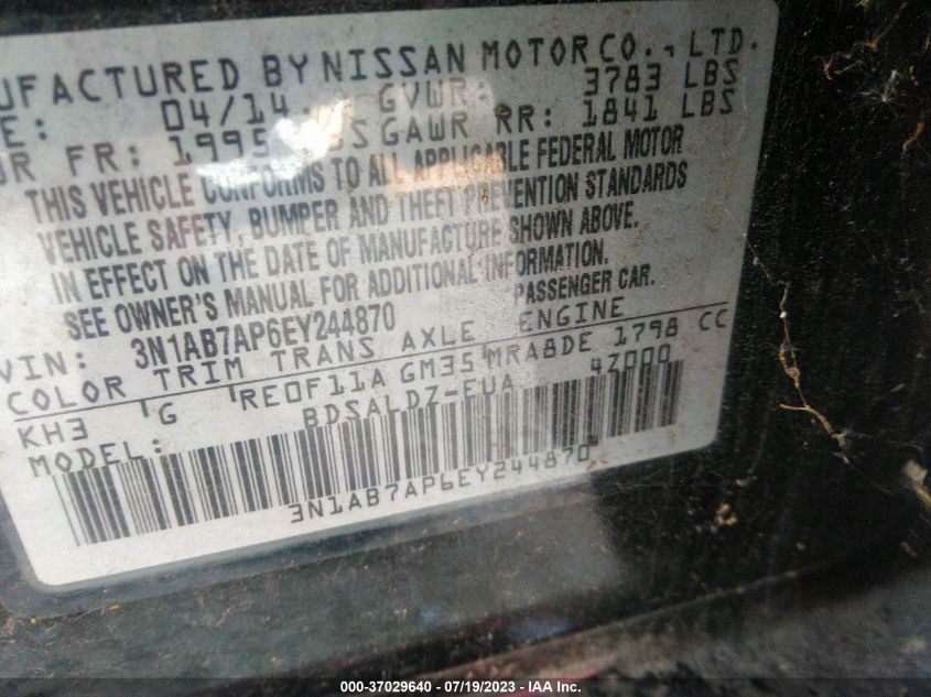 2014 NISSAN SENTRA S/SV/SR/SL - 3N1AB7AP6EY244870