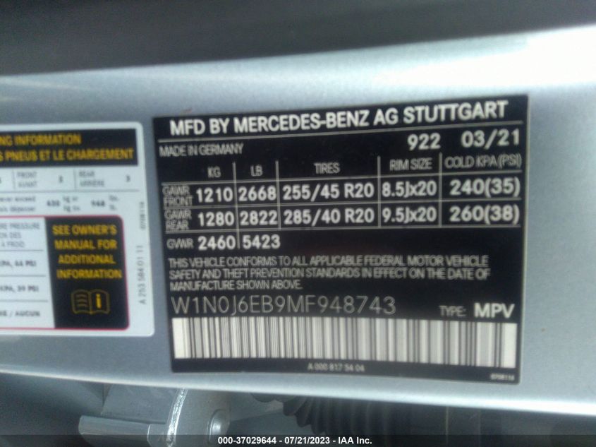 2021 MERCEDES-BENZ AMG GLC 43 COUPE W1N0J6EB9MF948743