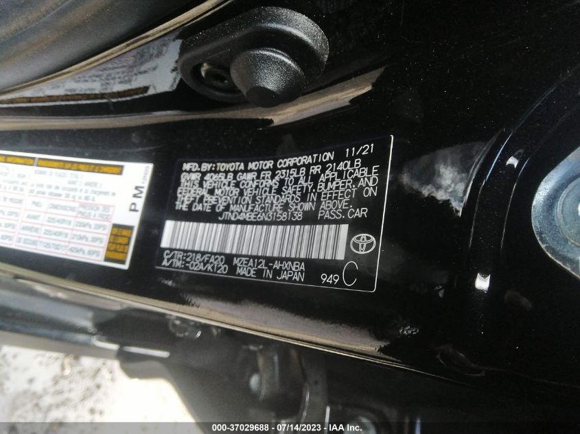2022 TOYOTA COROLLA HATCHBACK SE/NIGHTSHADE/XSE JTND4MBE6N3158138
