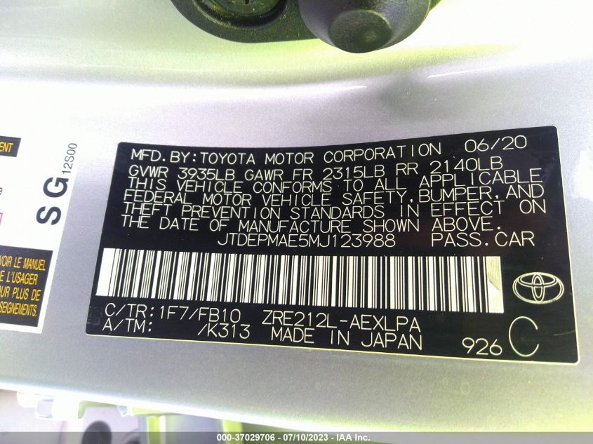 2021 TOYOTA COROLLA LE - JTDEPMAE5MJ123988