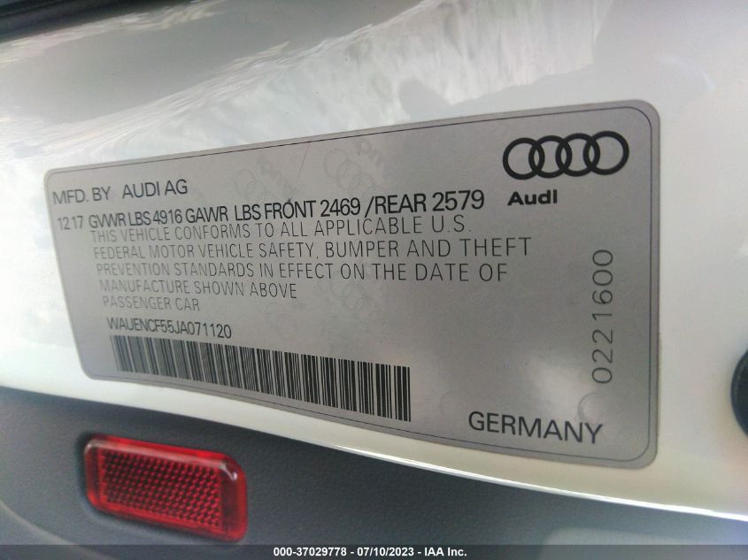 2018 AUDI A5 SPORTBACK PREMIUM PLUS - WAUENCF55JA071120