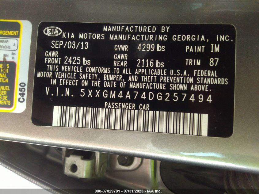 2013 KIA OPTIMA LX - 5XXGM4A74DG257494