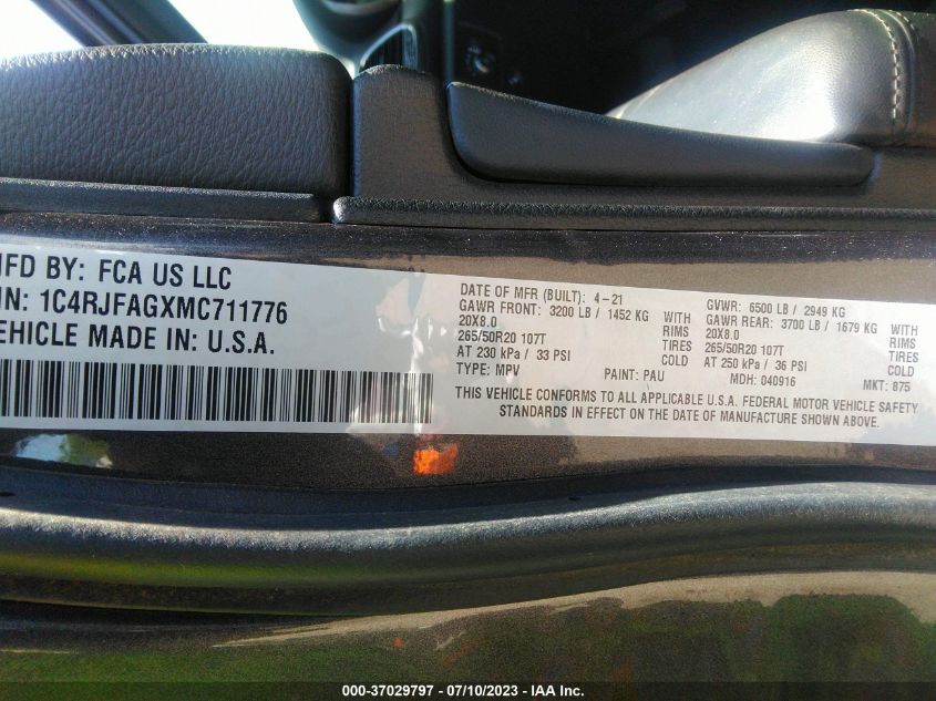 2021 JEEP GRAND CHEROKEE LAREDO - 1C4RJFAGXMC711776
