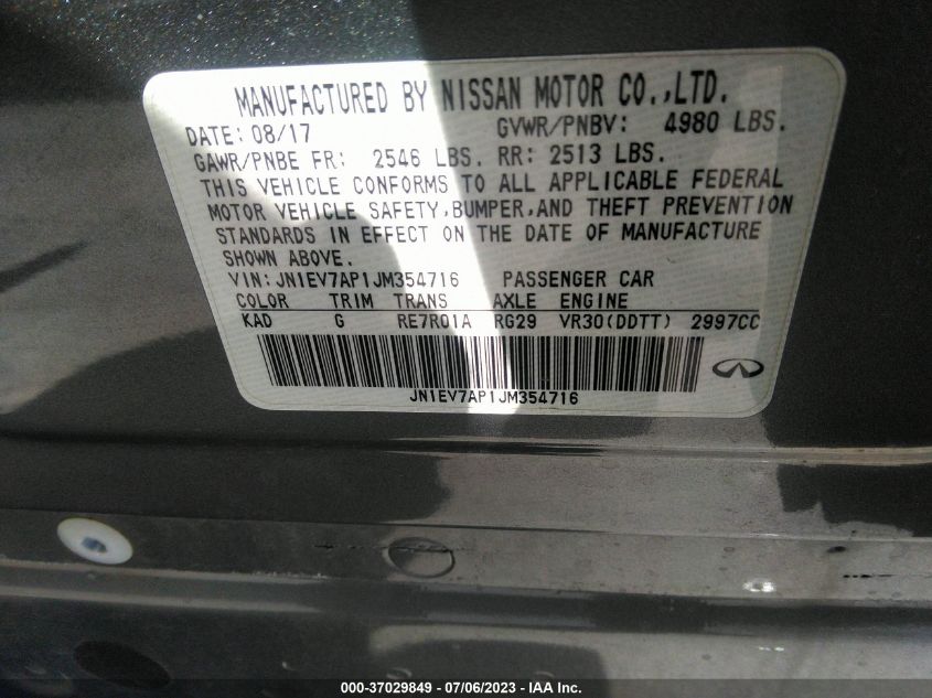 2018 INFINITI Q50 3.0T SPORT - JN1EV7AP1JM354716