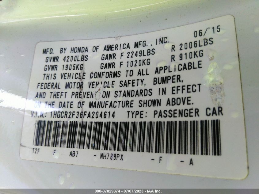 2015 HONDA ACCORD SEDAN LX - 1HGCR2F36FA204614