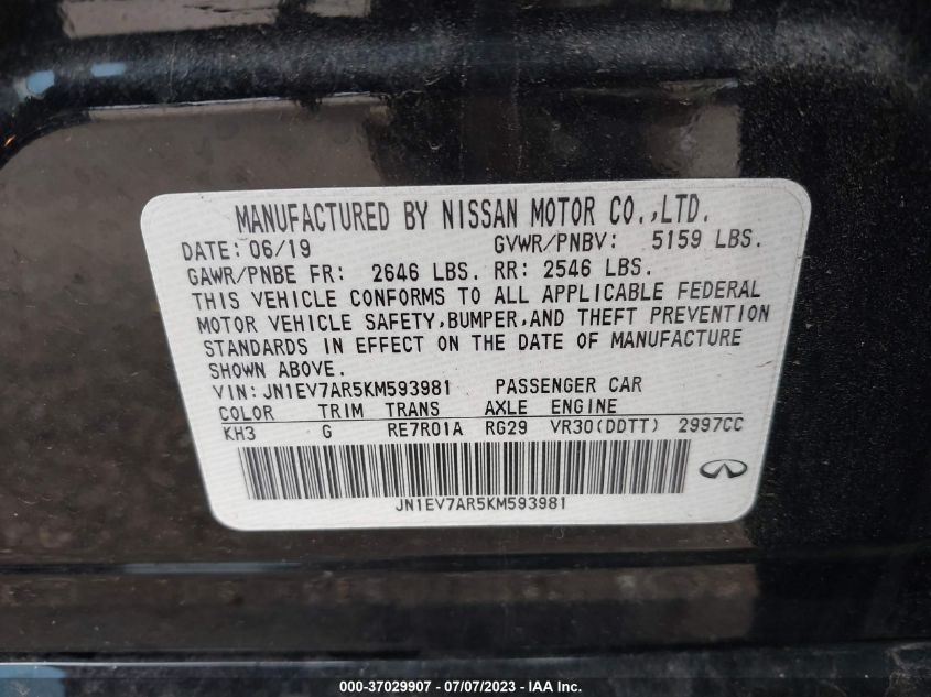 2019 INFINITI Q50 3.0T LUXE - JN1EV7AR5KM593981