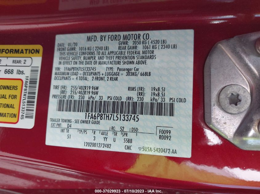 2020 FORD MUSTANG ECOBOOST - 1FA6P8TH7L5133745