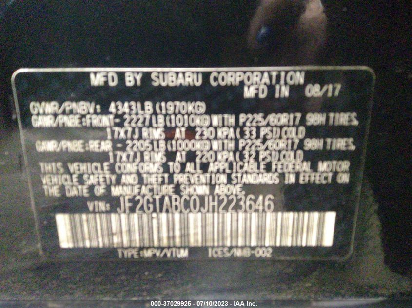 2018 SUBARU CROSSTREK PREMIUM - JF2GTABC0JH223646