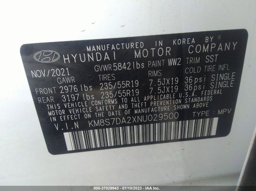 2022 HYUNDAI SANTA FE PLUG-IN HYBRID LIMITED KM8S7DA2XNU029500