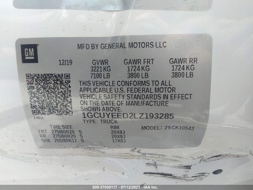 2020 CHEVROLET SILVERADO 1500 RST - 1GCUYEED2LZ193285