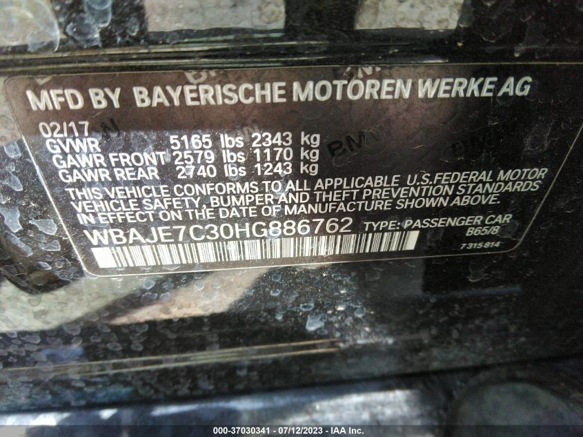 2017 BMW 5 SERIES 540I XDRIVE - WBAJE7C30HG886762