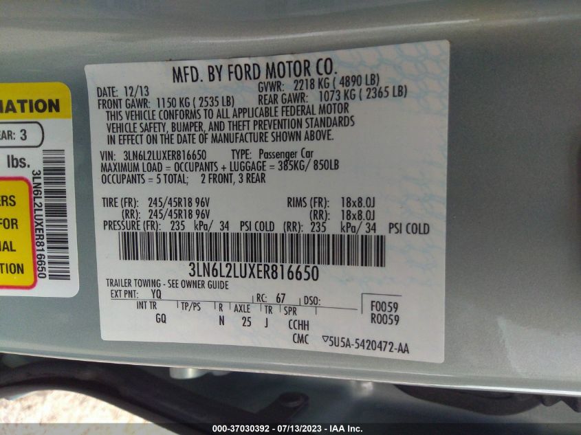2014 LINCOLN MKZ HYBRID - 3LN6L2LUXER816650