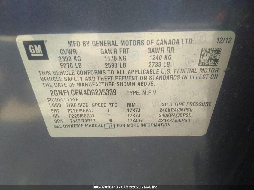 2013 CHEVROLET EQUINOX LS - 2GNFLCEK4D6235339