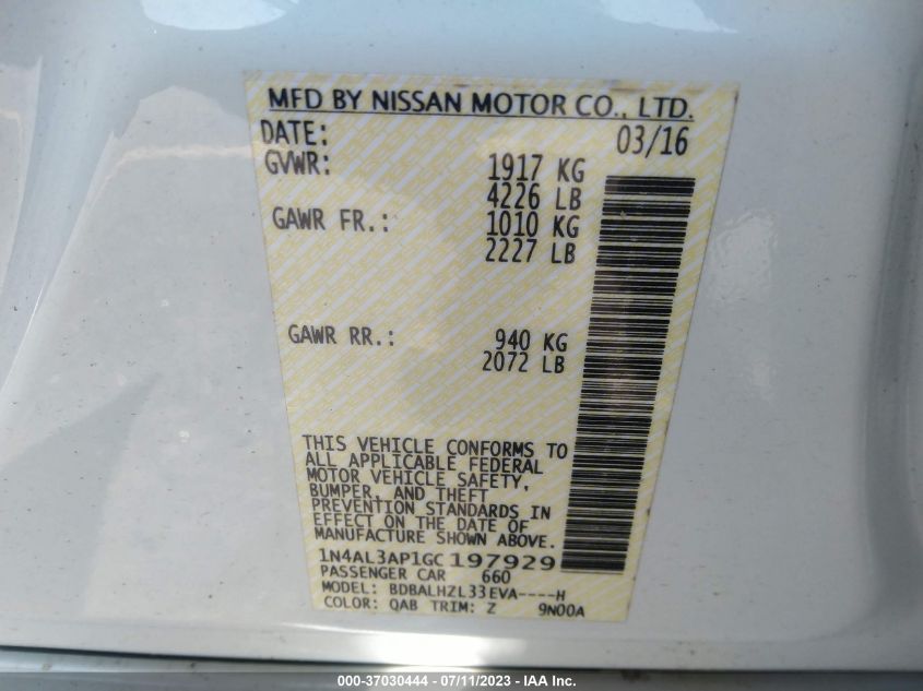 2016 NISSAN ALTIMA 2.5 SR - 1N4AL3AP1GC197929