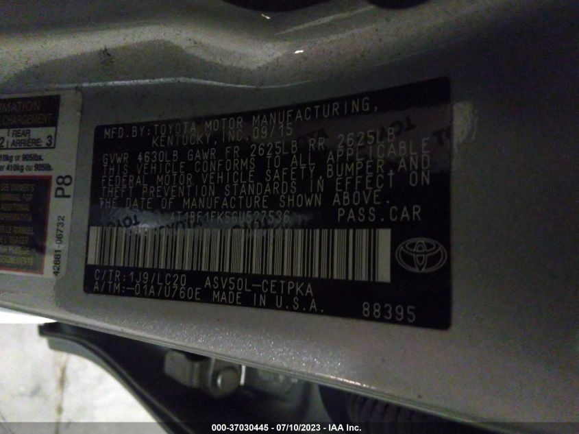 2016 TOYOTA CAMRY XLE/SE/LE/XSE - 4T1BF1FK5GU527536