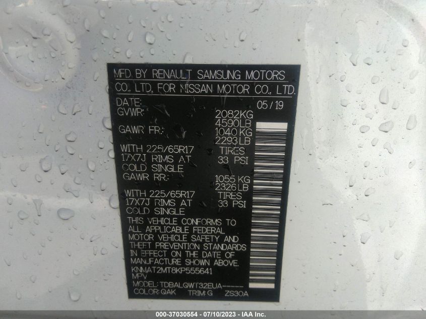 2019 NISSAN ROGUE SV - KNMAT2MT8KP555641