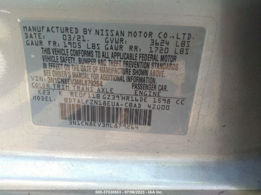 2021 NISSAN VERSA SV - 3N1CN8EV3ML879264