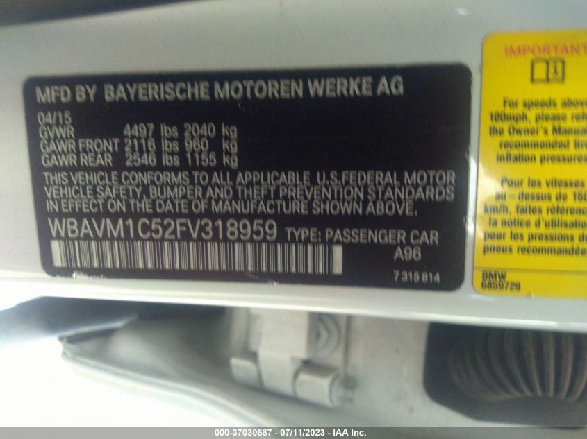 2015 BMW X1 SDRIVE28I - WBAVM1C52FV318959
