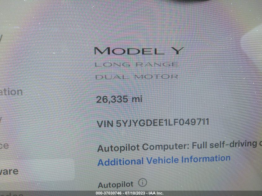 2020 TESLA MODEL Y LONG RANGE - 5YJYGDEE1LF049711