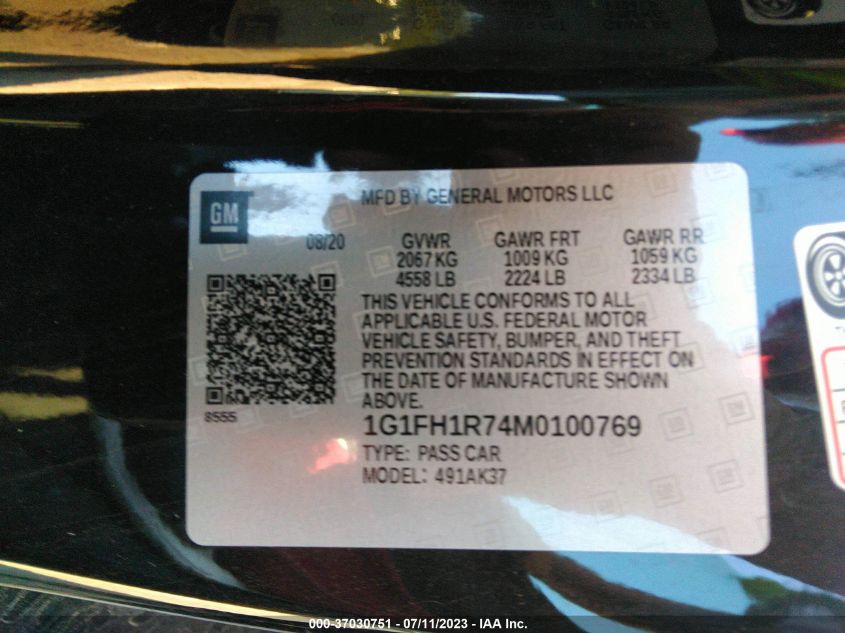 2021 CHEVROLET CAMARO 2SS - 1G1FH1R74M0100769