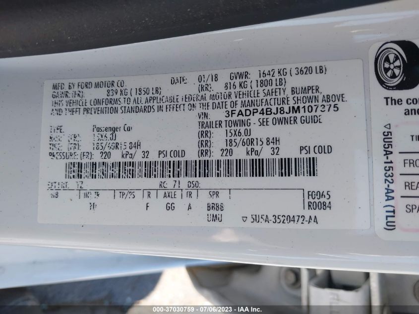 2018 FORD FIESTA SE - 3FADP4BJ8JM107375
