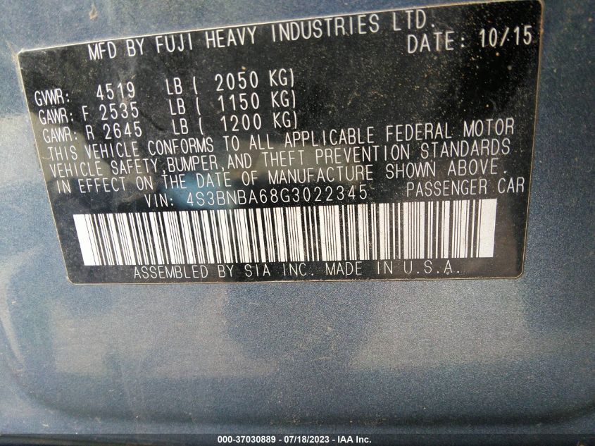 2016 SUBARU LEGACY 2.5I - 4S3BNBA68G3022345