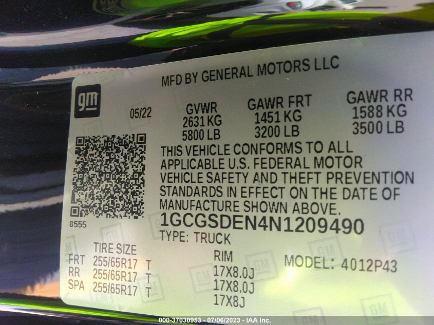 2022 CHEVROLET COLORADO 2WD Z71 - 1GCGSDEN4N1209490