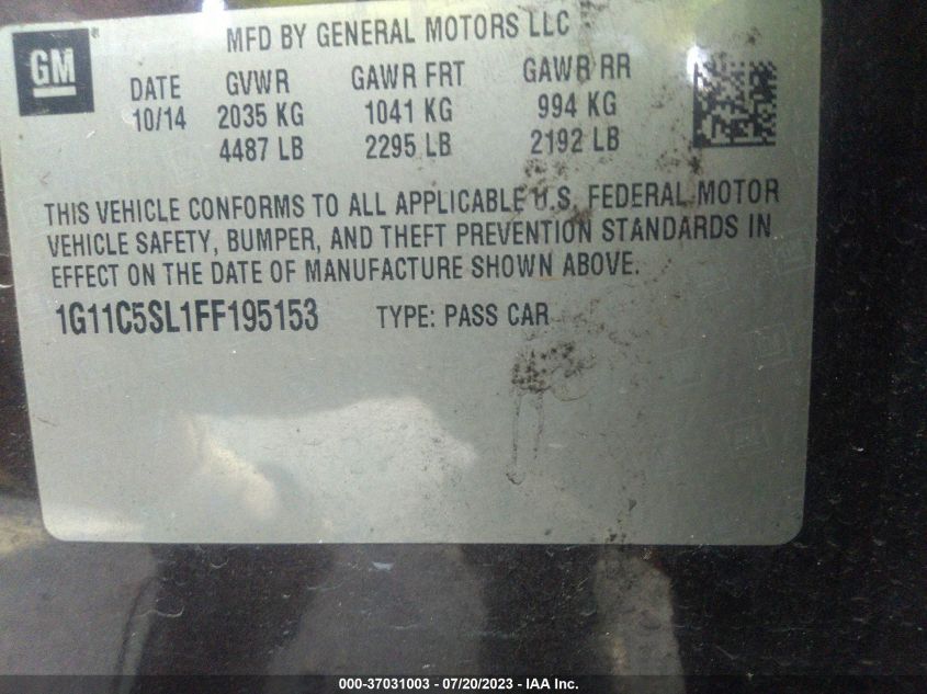 2015 CHEVROLET MALIBU LT - 1G11C5SL1FF195153