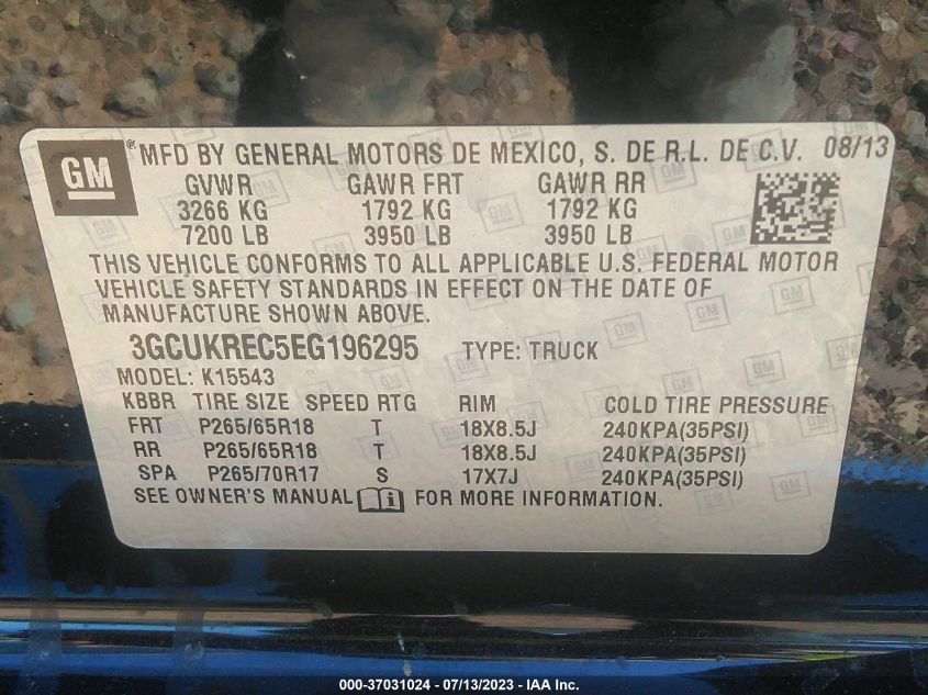 2014 CHEVROLET SILVERADO 1500 LT - 3GCUKREC5EG196295