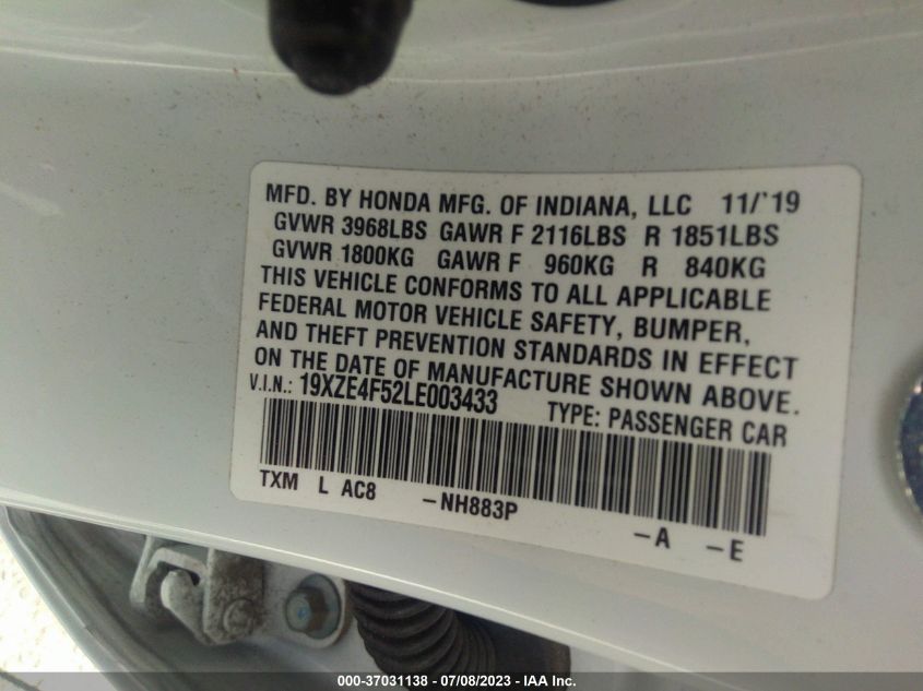 2020 HONDA INSIGHT EX 19XZE4F52LE003433