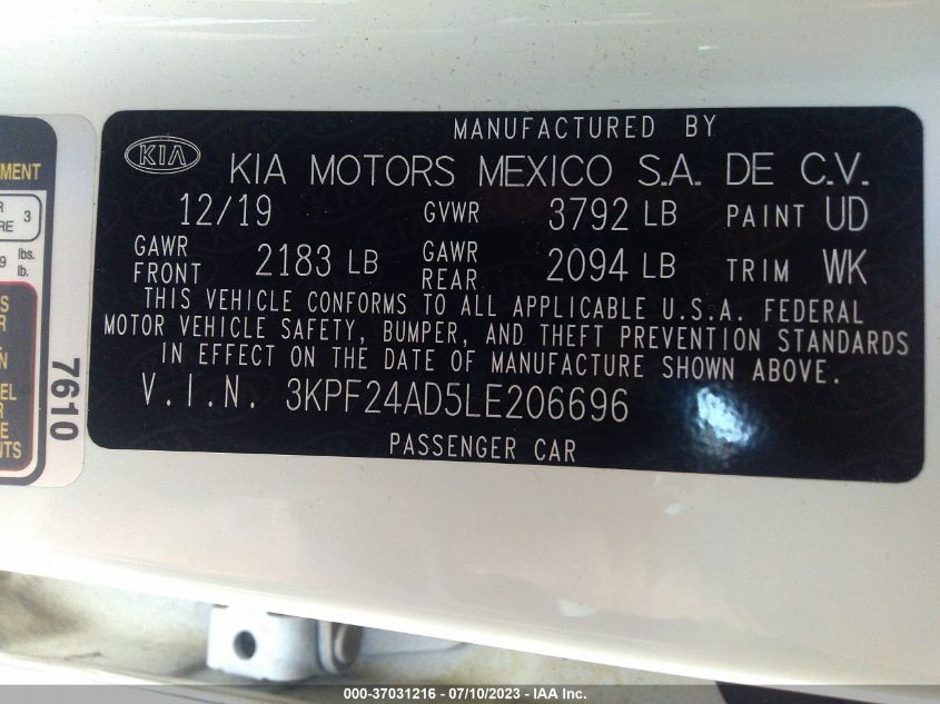 2020 KIA FORTE FE/LXS - 3KPF24AD5LE206696