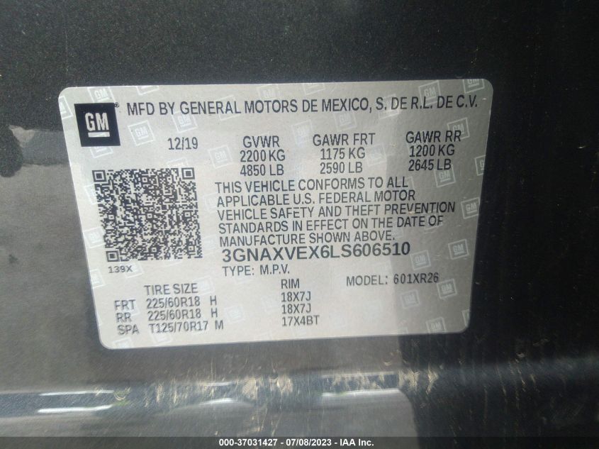 2020 CHEVROLET EQUINOX LT - 3GNAXVEX6LS606510