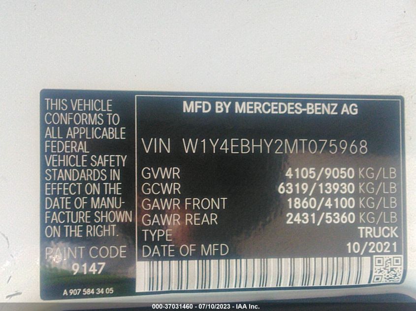 2021 MERCEDES-BENZ SPRINTER 2500 STANDARD ROOF V6 - W1Y4EBHY2MT075968