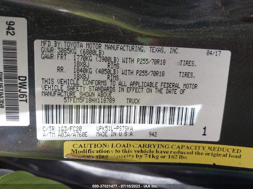 2017 TOYOTA TUNDRA 2WD SR5 - 5TFEM5F18HX118789