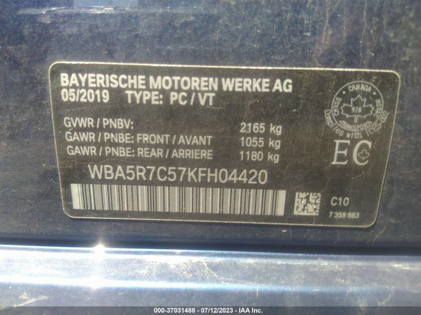 2019 BMW 3 SERIES 330I XDRIVE - WBA5R7C57KFH04420
