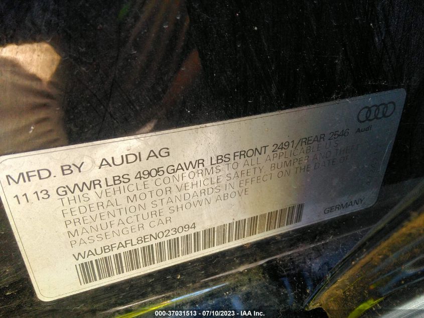 2014 AUDI A4 PREMIUM - WAUBFAFL8EN023094