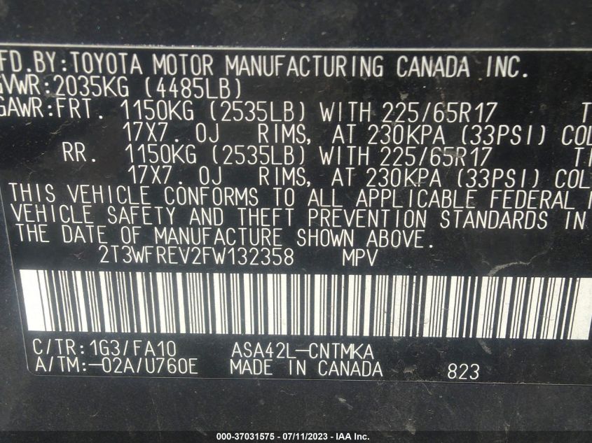 2015 TOYOTA RAV4 XLE - 2T3WFREV2FW132358