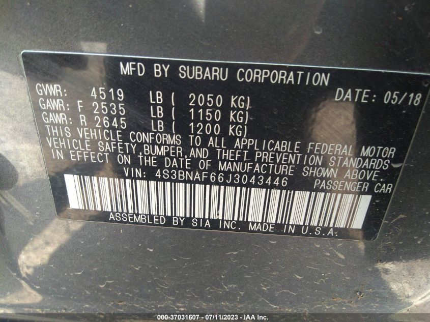 2018 SUBARU LEGACY PREMIUM - 4S3BNAF66J3043446