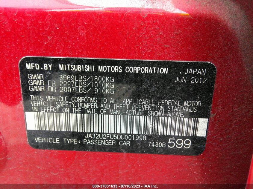 2013 MITSUBISHI LANCER ES - JA32U2FU5DU001998