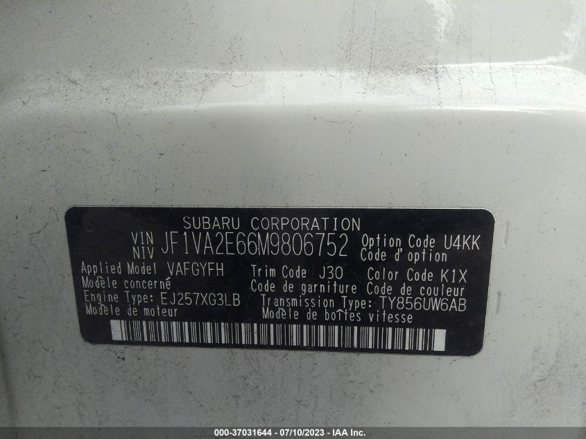 2021 SUBARU WRX STI - JF1VA2E66M9806752