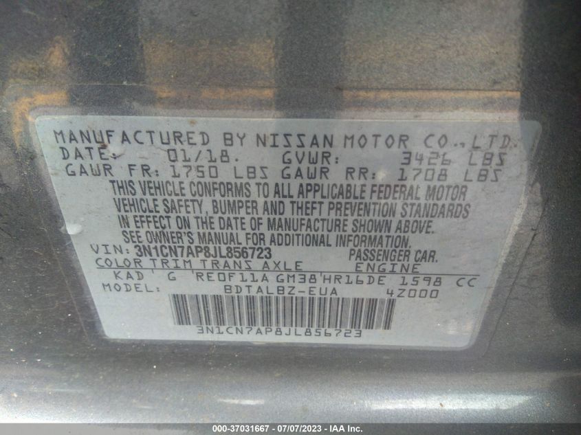 2018 NISSAN VERSA SEDAN SV - 3N1CN7AP8JL856723