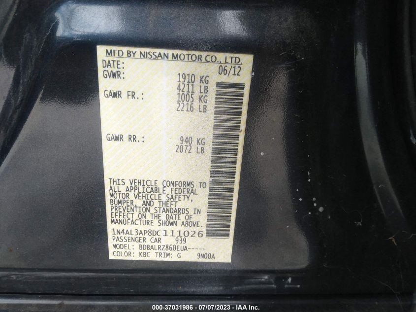 2013 NISSAN ALTIMA 2.5 S - 1N4AL3AP8DC111026