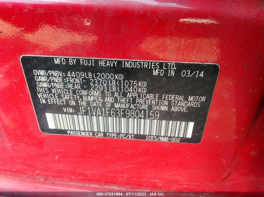 2015 SUBARU WRX PREMIUM - JF1VA1F63F9804159