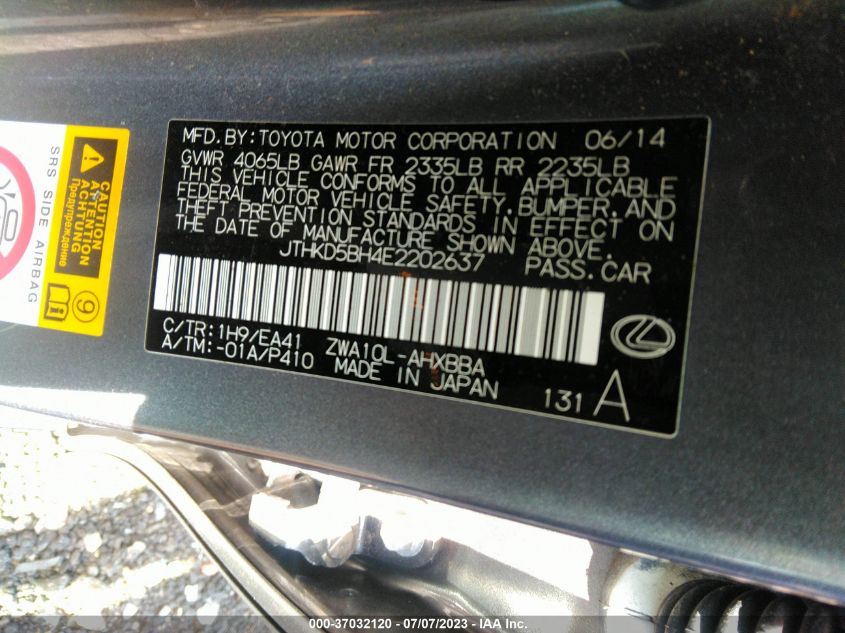 2014 LEXUS CT 200H HYBRID - JTHKD5BH4E2202637